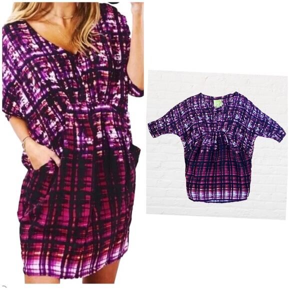 Anthropologie Maeve Womens S Purple V-Neck Pocket Mini Oversized Dress - Picture 1 of 8